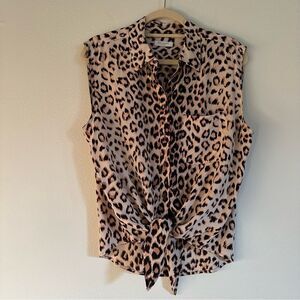 Equipment Leopard Print Sleeveless Button Down Shirt M Tie Front Mob Wife Office